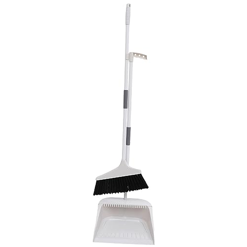KALLORY Broom and Dustpan Set Dust Pan and Broom with Long Handle Heavy Duty Broom Dustpan Cleaning Brush Combo for Home Kitchen Room Office Dorm Lobby Floor White - color: White