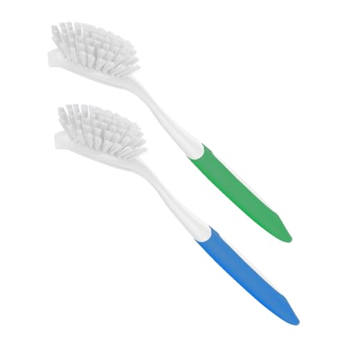 Kitchen Scrub Brush with Handle,2 Pack Kitchen Brush for Cleaning,Dish Scrubber with Stiff Bristles for Sink,Pots,Pans (2, Green & Blue) - color: Green & Blue