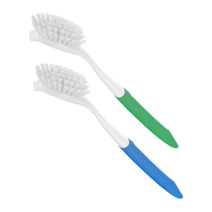 Kitchen Scrub Brush with Handle,2 Pack Kitchen Brush for Cleaning,Dish Scrubber with Stiff Bristles for Sink,Pots,Pans (2, Green & Blue) - color: Green & Blue