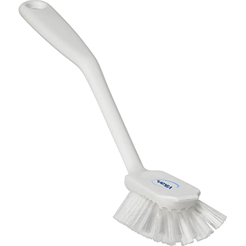 Remco 2 25/64 in W Dish Brush, Medium, 8 in L Handle, 3 1/8 in L Brush, White, Plastic 42375-1 Each - color: White