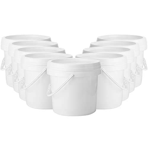 Gerrii 10 Pack White Plastic Bucket with Handle and Lid Food Storage Bucket Containers All Purpose Pail for Multipurpose Paint Water Art Crafts Projects Garage Organization (White,3 Quart) - color: White, size: 3 Quart