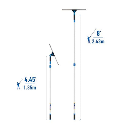 Unger Professional Connect and Clean 18” Grip Swivel Window, Glass Squeegee, and 8’ Pole, 180-Degree Pivoting Handle with Lock, Cleaning Supplies for Streak-Free Results