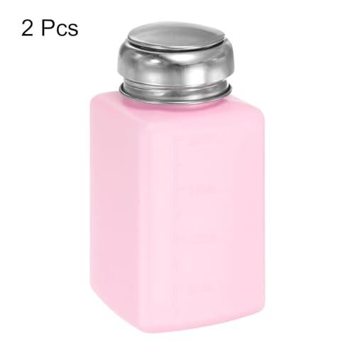 HARFINGTON 2pcs Solvent Alcohol Dispenser 200ml(6.7oz) Push Down Liquid Dispenser Pump Bottle with Sealing Stainless Steel Lid for Acetone Cleanser Polish Remover, Pink - color: Pink, size: 200ml 6.7oz