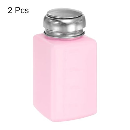 HARFINGTON 2pcs Solvent Alcohol Dispenser 200ml(6.7oz) Push Down Liquid Dispenser Pump Bottle with Sealing Stainless Steel Lid for Acetone Cleanser Polish Remover, Pink - color: Pink, size: 200ml 6.7oz