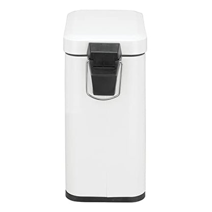 mDesign 5 Liter Rectangular Small Steel Step Trash Can Wastebasket, Garbage Container Bin for Bathroom, Powder Room, Bedroom, Kitchen, Craft Room, Office - Removable Liner Bucket, Matte White - color: White, size: 1.3 Gallon