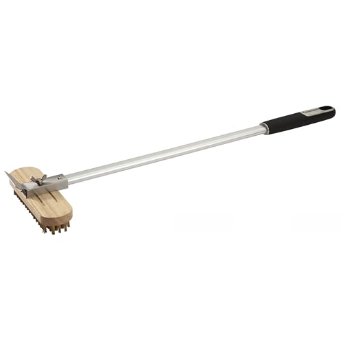 Cuisinart 24” Pizza Stone Cleaning Brush with Rotating Head and Brass Bristles for Easy Cleaning, Lightweight and Durable Long Handle Brush and Scraper for Stubborn Spots, Pizza Oven Accessory