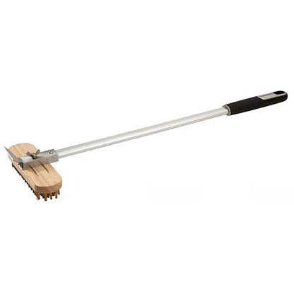 Cuisinart 24” Pizza Stone Cleaning Brush with Rotating Head and Brass Bristles for Easy Cleaning, Lightweight and Durable Long Handle Brush and Scraper for Stubborn Spots, Pizza Oven Accessory