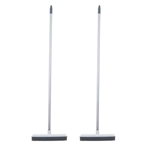 Rubber Bristle Broom for Hardwood Floors, Tiles, Carpets, Wood, and Vinyl, Salon Rubber Squeegee and Rug Rake for Human Hair, Pet Hair, Fur, and Lint, Grey, 2 Pack, by Superio - size: Full Broom (2 Pack)