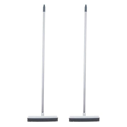 Rubber Bristle Broom for Hardwood Floors, Tiles, Carpets, Wood, and Vinyl, Salon Rubber Squeegee and Rug Rake for Human Hair, Pet Hair, Fur, and Lint, Grey, 2 Pack, by Superio - size: Full Broom (2 Pack)