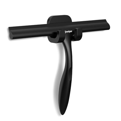 Shower Squeegee for Glass Doors with Adhesive Hook, Silicone Bathroom Squeegee for Shower Glass, Window, Tile Wall, Ergonomic Household Cleaner Tool, No-Squeak/Streak-Free/Non-Slip, 10 inch - color: All Black