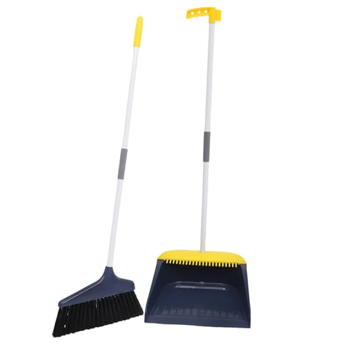 KALLORY 1set Soft Bristle Broom and Dustpan Home Cleaning Ergonomic Design for Use for Floors Garages and Workshops Easy Storage and Sweeping - color: Blue