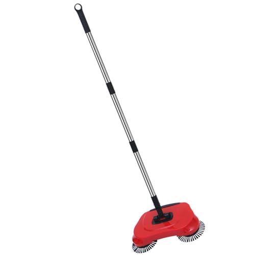 Carpet Sweeper Cleaner - Stainless Steel Adjustable Handle Sweeper | Non Electric Sweeping Machine, Floor Cleaning Tools for Home, Indoor and Outdoor Sweeping - color: Red