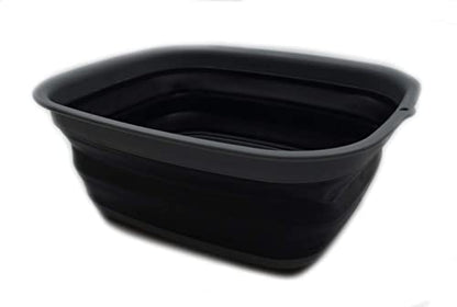 SAMMART 9.45L (2.5 Gallon) Collapsible Tub - Foldable Dish Tub - Portable Washing Basin - Space Saving Plastic Washtub (Grey/Black, M) - color: Grey/Black, size: Medium