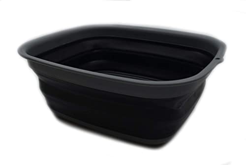 SAMMART 9.45L (2.5 Gallon) Collapsible Tub - Foldable Dish Tub - Portable Washing Basin - Space Saving Plastic Washtub (Grey/Black, M) - color: Grey/Black, size: Medium