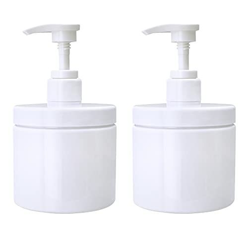 Cosywell Pump Bottle Dispenser Plastic Pump Bottles Refillable Bottles Wide Mouth Jar Style Empty Pump Bottles Bathroom Shower Containers for Lotion Shampoo Conditioner (White, 2X 500ml) - color: White, size: 2x 500ml