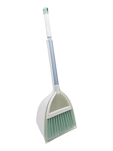 Mini Broom with Dustpan for Kids,Little Housekeeping Helper Set (White+Green) - color: White+green