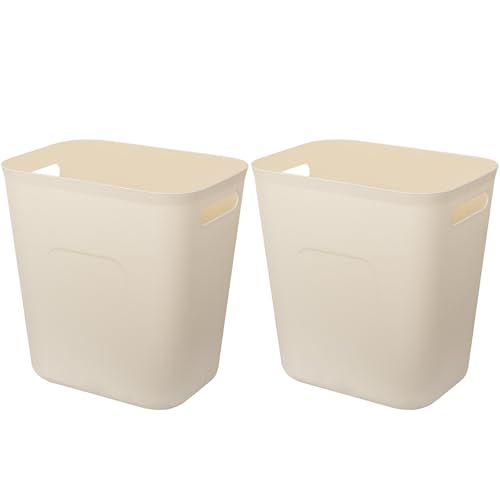 UUJOLY Plastic Small Trash Can Wastebasket, Garbage Container Basket for Bathrooms, Laundry Room, Kitchens, Offices, Kids Rooms, Dorms, 3.5 Gallon, Beige, 2 Pack - color: Beige, size: 3.5 Gallon/2 Pack