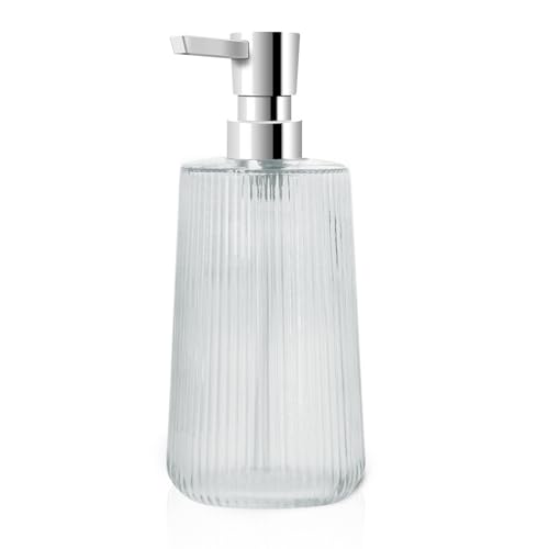 Glass Soap Dispenser for Bathroom, 250ml/8.5oz Dish Soap Dispenser with Pump for Kitchen, Modern Minimalist Stripe Style Hand Soap Dispenser, Small Refillable Soap Dispenser (Clear 1pc) - color: Clear 1pc