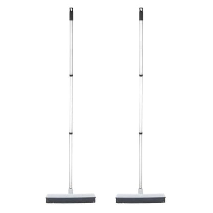 Rubber Bristle Floor Broom, Salon Squeegee & Rug Rake for Human Hair, Pet Hair, Fur, Lint, and Liquid, with 3-Part Handle, Grey, 2 Pack, by Superio - size: Broom - 48" Handle (2 Pack)
