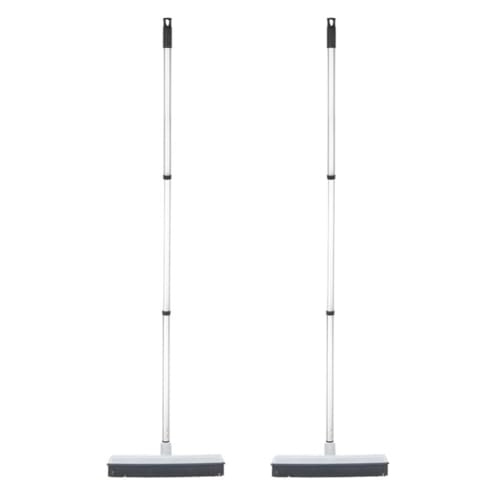 Rubber Bristle Floor Broom, Salon Squeegee & Rug Rake for Human Hair, Pet Hair, Fur, Lint, and Liquid, with 3-Part Handle, Grey, 2 Pack, by Superio - size: Broom - 48" Handle (2 Pack)