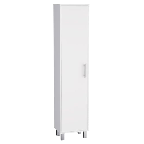 Tall Storage Cabinet with Single Door and 3 Broom Hangers Modern Floor Standing Cabinet for Kitchen Bathroom Laundry Room 70.87" Height White