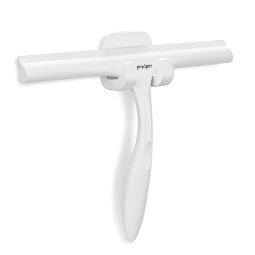 Shower Squeegee for Shower Glass Door with Adhesive Hook, All-Purpose Silicone Squeegee for Shower Glass, Bathroom, Windows, Mirrors, Shower Cleaner Tool Household Squeegee(10 inch-White) - color: All White