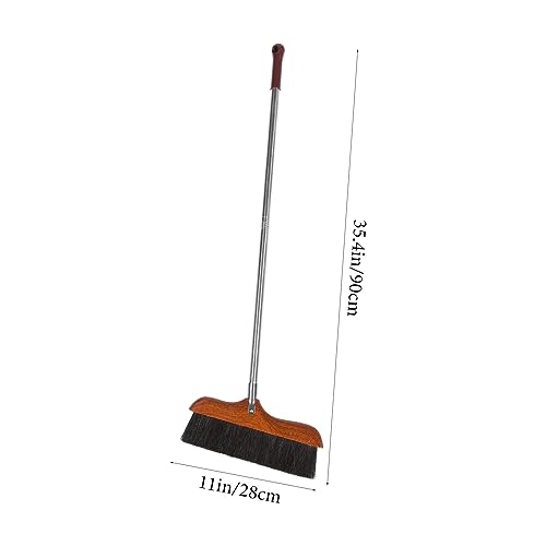 OUNONA Long Handle Soft Bristle Broom Stainless Steel Rod for Indoor and Outdoor Cleaning Red Wood Dust Removal Brush Anti-Static Household Sweeping Tool