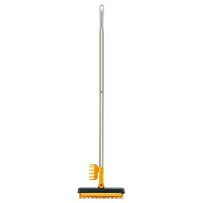3 in 1 Floor Scrub Brush with Squeegee and Long Handle, 3 in 1 Silicone Crevice Grout Brush with 180 Degree Rotating Head for Floor Kitchen Bathroom Wall Deck Tile Cleaning - color: Yellow Green