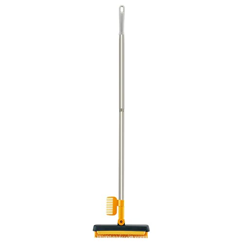 3 in 1 Floor Scrub Brush with Squeegee and Long Handle, 3 in 1 Silicone Crevice Grout Brush with 180 Degree Rotating Head for Floor Kitchen Bathroom Wall Deck Tile Cleaning - color: Yellow Green