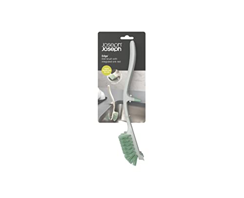 Joseph Joseph Edge Dish Brush with Integrated Sink Rest, Light Stone/Sage - color: Stone/Sage
