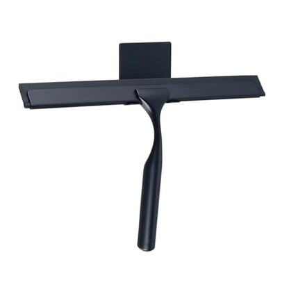 J&V TEXTILES All-Purpose Stainless Steel Shower Squeegee for Glass Doors with Adhesive Hooks, Squeegee for Shower Glass, Bathroom Household Cleaner Tool, 10 Inch (Black) - color: Black
