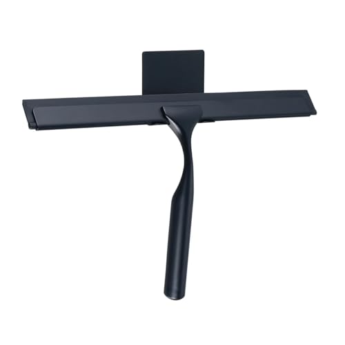 J&V TEXTILES All-Purpose Stainless Steel Shower Squeegee for Glass Doors with Adhesive Hooks, Squeegee for Shower Glass, Bathroom Household Cleaner Tool, 10 Inch (Black) - color: Black