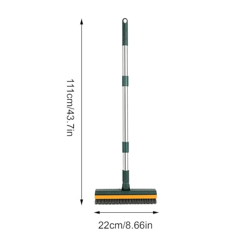 Floor Scrub Brush with Long Handle 43.7 Inch V Shape Rotating Head Floor Brush with Scraper, Stiff Bristle Non Slip Broom for Bathroom Kitchen Shower Grout Tile Outdoor Deck Patio