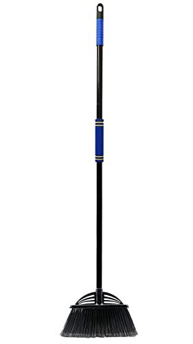 Four-Section Rod Long-Handled Broom,Heavy-Duty Broom, Angle Broom for Outdoor/Indoor（Black+Blue） - color: Black+blue
