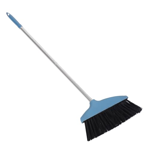 Soft Bristle Broom with Long Metal Handle, Wide Angle Floor Cleaning Broom for Indoor Outdoor Use, Non-Stick Hair Sweep, Blue Household Sweeping Tool for Home and Patio