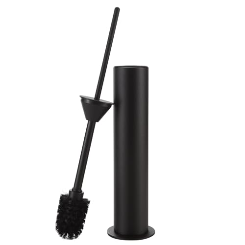 BGL Toilet Brush with Holder Set Matte Black Aluminium Standing for Bathroom Toilet Bowl Cleaner Brush and Holder Set, Round Design - color: Matte Black-standing