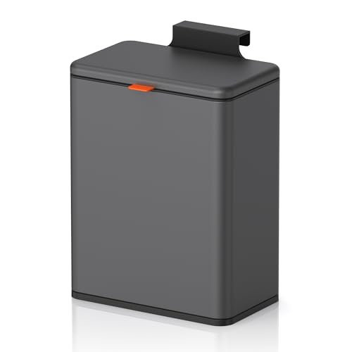 Mbillion Kitchen Compost Bin Hanging Trash Can with Lid 2.1 Gallon Stainless Steel Garbage Can for Kitchen Cabinet Door Mounted Trash Can Under Sink Door RV Bathroom,Brushed Black - color: Brushed Black, size: 2.1 Gal