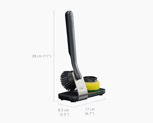 Joseph Joseph SinkTech Dish Brush and Sponge Set with Replacable Heads and Large Stainless-Steel Storage Stand Drip Tray - style: With Storage