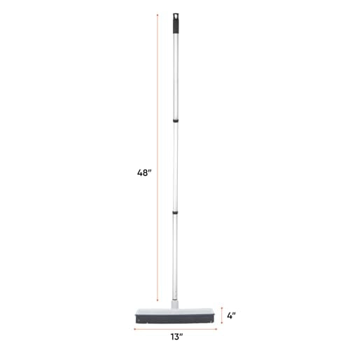 Rubber Bristle Broom for Floors Salon Broom, Rubber Squeegee Broom, Rug Broom, Rubber Rake for Human Hair, Pet Hair, Fur, Lint, Liquid, with 3-Part Handle, Grey - size: Broom - 48" Handle