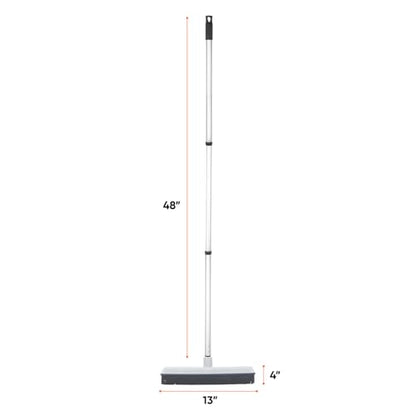 Rubber Bristle Floor Broom, Salon Squeegee & Rug Rake for Human Hair, Pet Hair, Fur, Lint, and Liquid, with 3-Part Handle, Grey, 2 Pack, by Superio - size: Broom - 48" Handle (2 Pack)