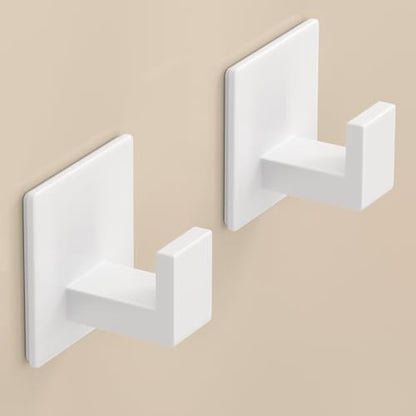 Adhesive Shower Hooks, Towel Hooks for Hanging Robe, Coat, Hat, Loofah, Heavy Duty Wall Hooks Stick on Bathroom, Kitchen and Office (2 Pack, White) - color: White, size: Adhesive "7" Shape -2 Pack