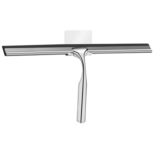 Shower Squeegee for Glass Doors Stainless Steel with Self Adhesive Hook Window Squeegee for Shower Door Bathroom Mirror Wiper, Window Glass Cleaning - size: 14 inches