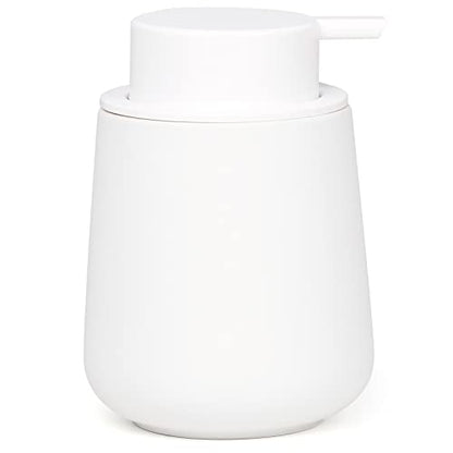 BosilunLife White Soap Dispenser - Ceramic Hand Dish Soap Dispenser for Bathroom 12ounce Refillable Liquid Hand Wash Dispenser for Essential Oil, Lotion Soap (Rubber Paint) - color: Rubber White
