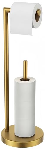 FORIOUS Toilet Paper Holder Stand, Modern Freestanding Tissue Roll Holder for Bathroom, Durable 304 Stainless Steel and Weighted Base Toilet Paper Stand, toilet paper storage for 4 Rolls, Brushed Gold - color: Brushed Gold, size: 23.2" H(L-Shape)