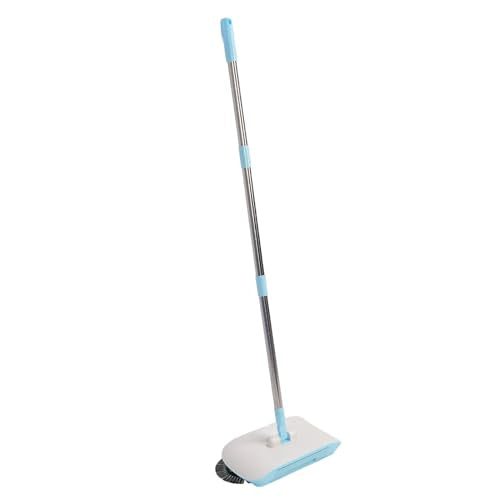 Floor Sweeper, Stainless Steel Dual Brush 180 Degree Rotating Hand Push Sweeper, Non Electric with Sealed Dustbin for Hardwood Tile Marble Floors Pet Hair Dust (Blue) - color: Blue