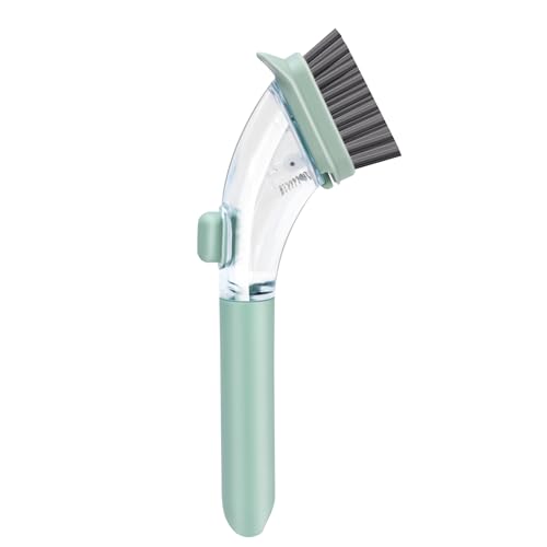 Dish Brush with Soap Dispenser, Green Ergonomic Handle Spring-Loaded Bowl Brush for Kitchen Sink – Quick Clean Dish Scrubber Brush with Soap Dispenser for Dishes, Pots, Bowls