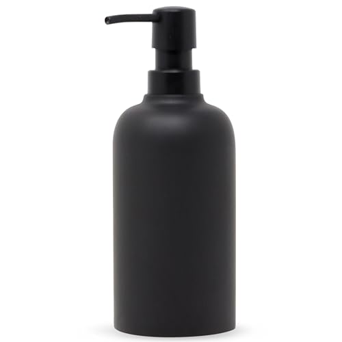 Matte Black Round Soap Dispenser for Kitchen & Bathroom – 15 oz Refillable Resin Pump Bottle for Dish Soap, Hand Soap, Shampoo, Conditioner – Modern Countertop Dispenser with Non-Slip Protective Pads - color: Black, style: Round Soap Dispenser