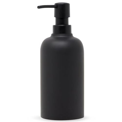 Matte Black Round Soap Dispenser for Kitchen & Bathroom – 15 oz Refillable Resin Pump Bottle for Dish Soap, Hand Soap, Shampoo, Conditioner – Modern Countertop Dispenser with Non-Slip Protective Pads - color: Black, style: Round Soap Dispenser