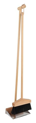 Redecker Miniature Dustpan & Brush Set, Oiled Beechwood Handles, Horsehair Bristles & Stainless Steel Pan, Dustpan Measures 6.25 inches Width x 4.25 inches Depth with a 30-1/2-Inches Handle