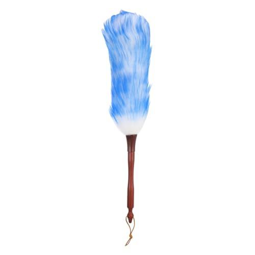 uxcell Wool Duster, 20.5" Natural Feather Cleaner Household Cleaning Duster with Solid Wooden Handle for Cleaning Fans Window Blinds Shelves Furniture, White Blue - color: White Blue, size: 20.5"